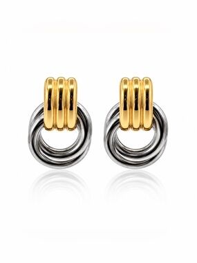 Gold and Silver Two-Tone Drop Earrings